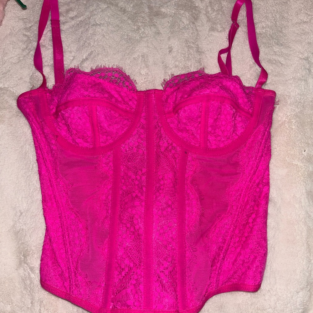 SHEIN Hot Pink Lace Bustier Top